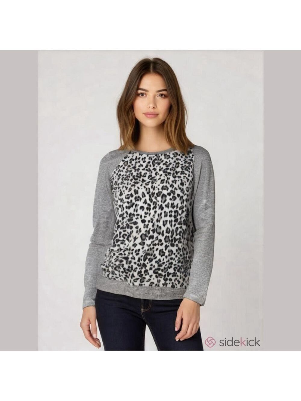 Kut From The Kloth Gray Cheetah Print Long Sleeve Top Size XL